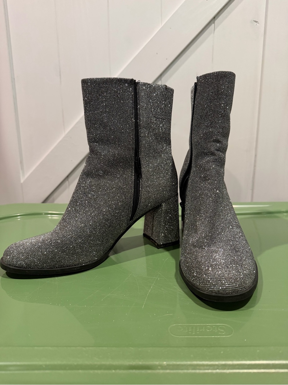 Target Silver Glitter Block Heel Ankle Boots